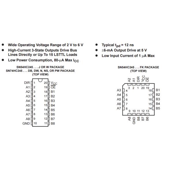 SN74HC245DWR Integrated Circuit Chip OCTAL BUS TRANSCEIVERS WITH 3-STATE OUTPUTS