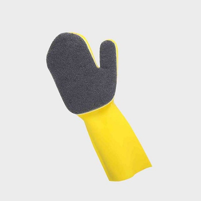 Rubber Cleaning Gloves With Sponge And Scouring Pad Waterproof Free Size For Houeshold