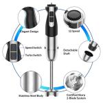 Stainless Steel 12 Speed Hand Mixer , 5 In 1 Immersion Blender
