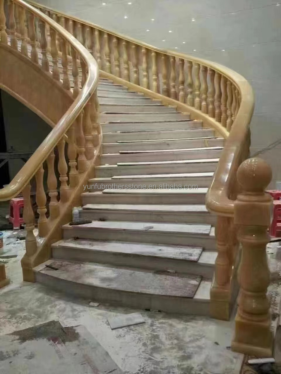 Modern Onyx Marble Column Polished Natural Stone Design for Staircase Pillars