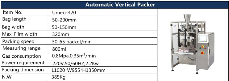 Vertical form fill seal bag packing machine with heat sealer