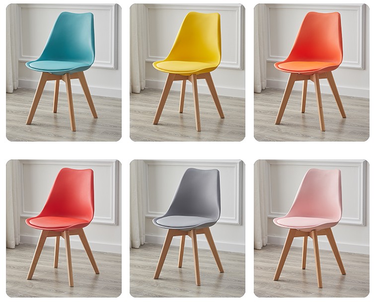 Nordic Plastic Wooden Dining Chairs Seat Yellow Tulip Dining Chairs
