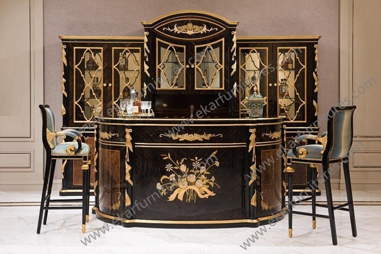 French Vitrine Carved Front Oval China Cabinet With Drawer Black Gold Lacquer TP-029