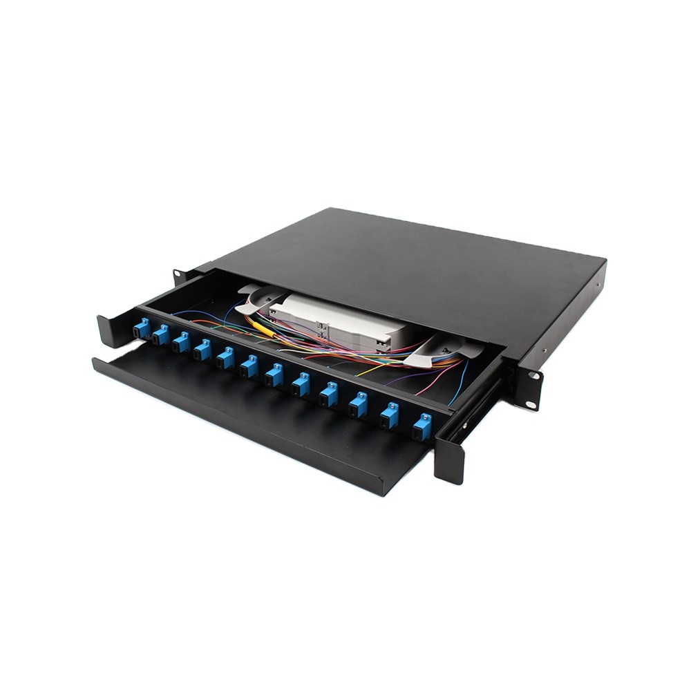 Sliding 1U Rack Mount 12 port fiber optic patch panel SC/LC