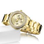 18K Gold PVD Plated Quartz Ladies Wrist Watches 3atm Waterproof