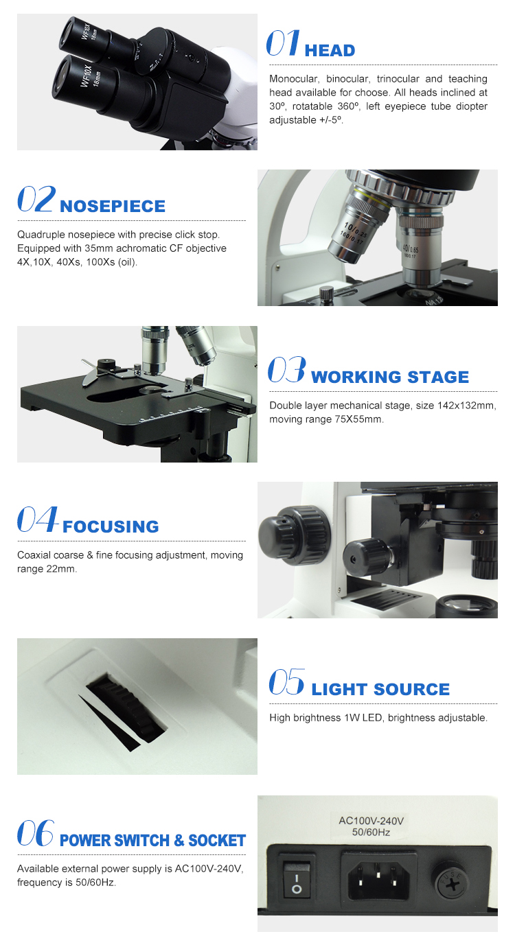 Student Optical Compound Microscope A11.1535 With LED Light Source , WF10X/18mm Eyepiece