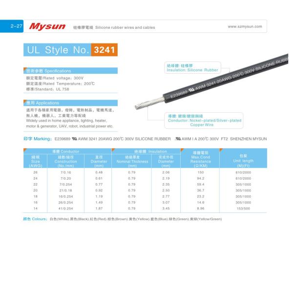 UL3241 300V 200C 14-26AWG Silicone Wires and Cables for Lighting Home Appliance UAV