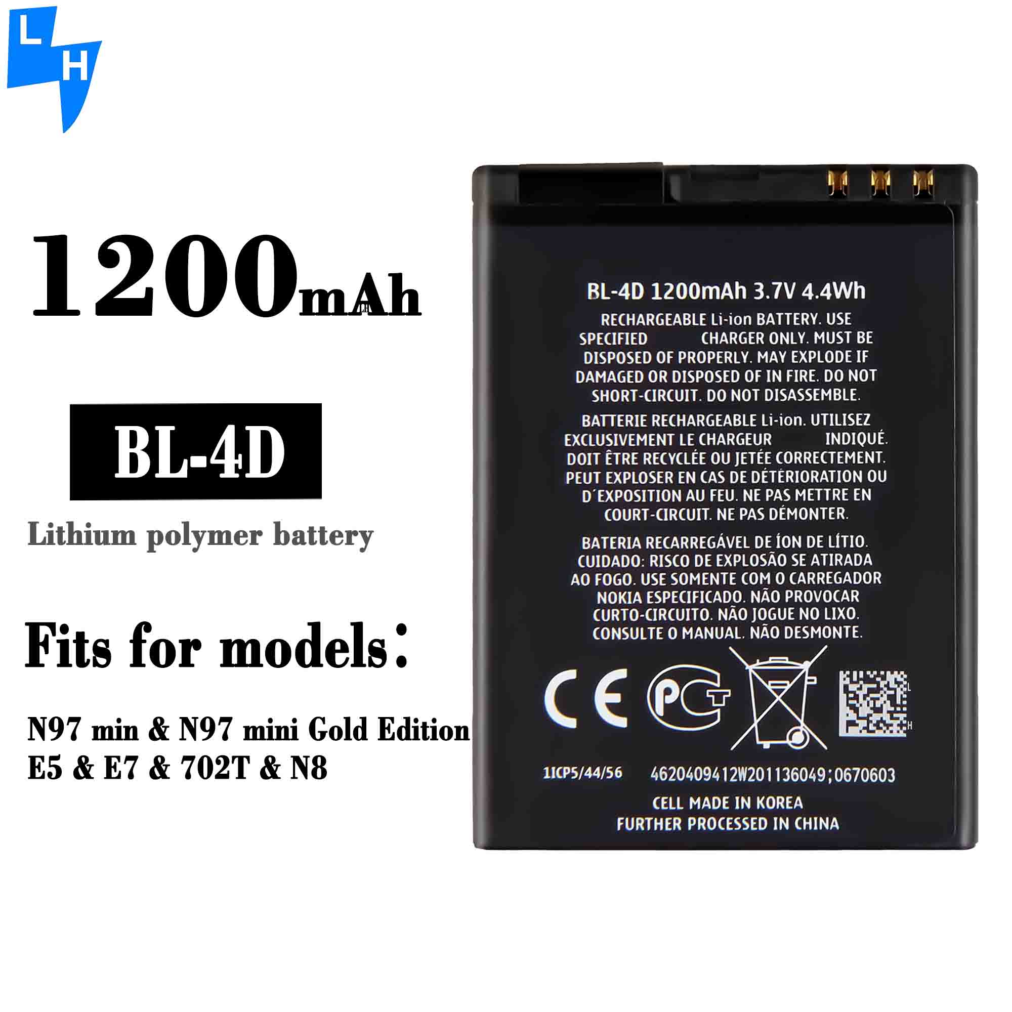 RECHARGABLE High Capacity Cell Battery BL-4D for Nokia N97 mini E5 E7 N8 Mobile Phone