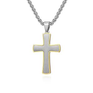 China Simple Style Satin Cross Pendant Stainless Steel Necklaces Blue and Rose Gold Metal Prayer Choker for Men wholesale