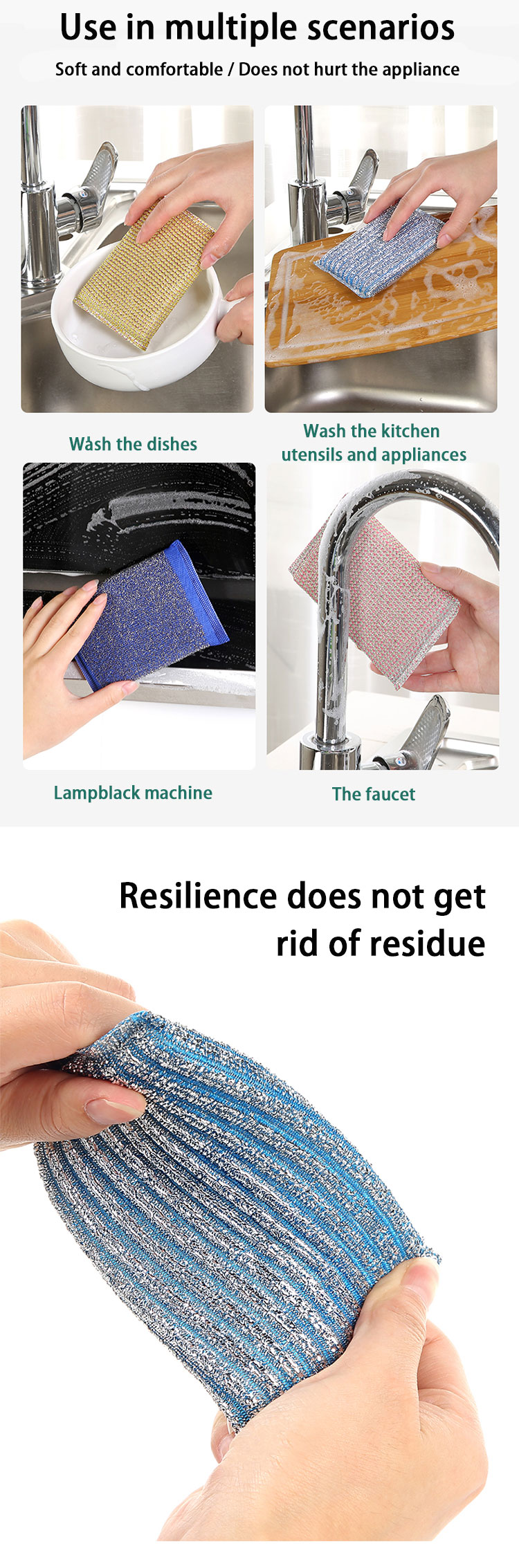 High Strength Stainless Steel Dish Scrubber Corrosion Protection Customizable
