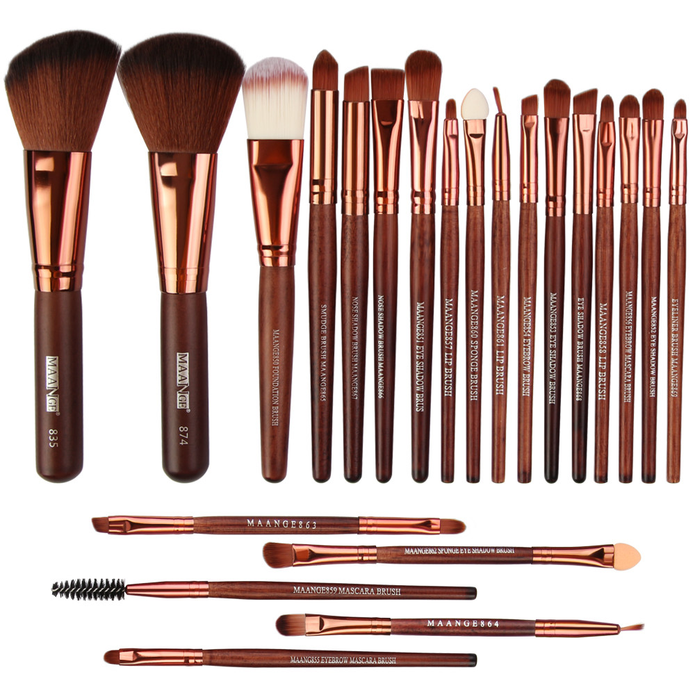 lWholesale 22 Pieces Brown Color Makeup Brushes Fan Brush Best Make up Brushes