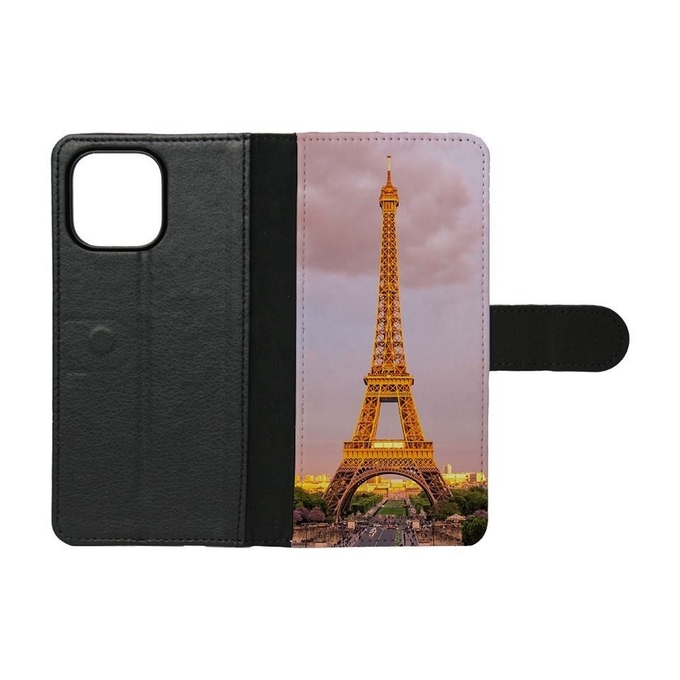 Black Sublimation Flip Leather Phone Wallet Case For Iphone 16 15 Pro Max