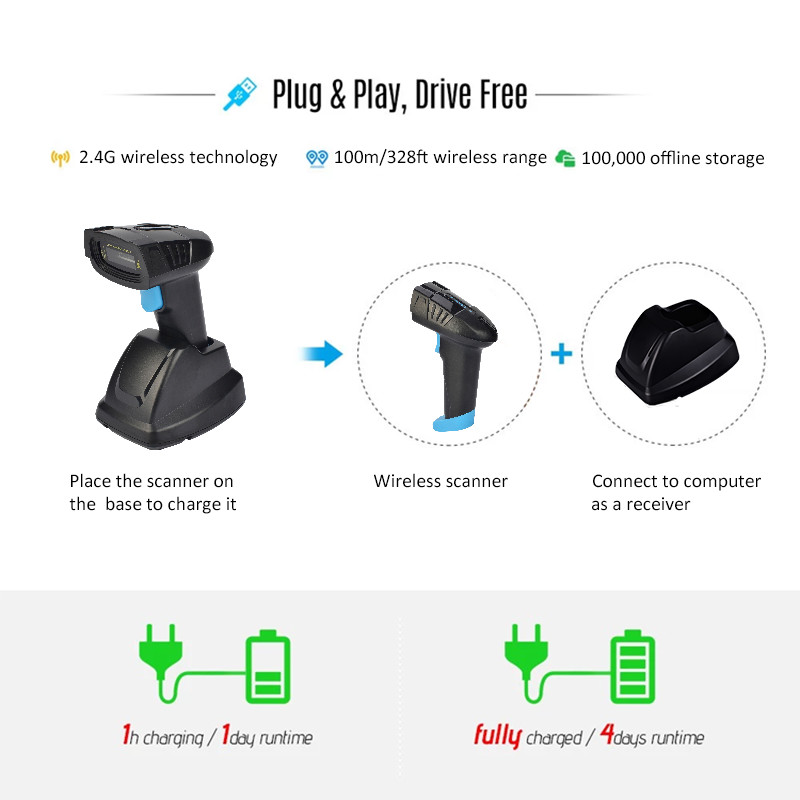 1D Handheld Wireless Laser Barcode Scanner Reader For Warehouse Inventory