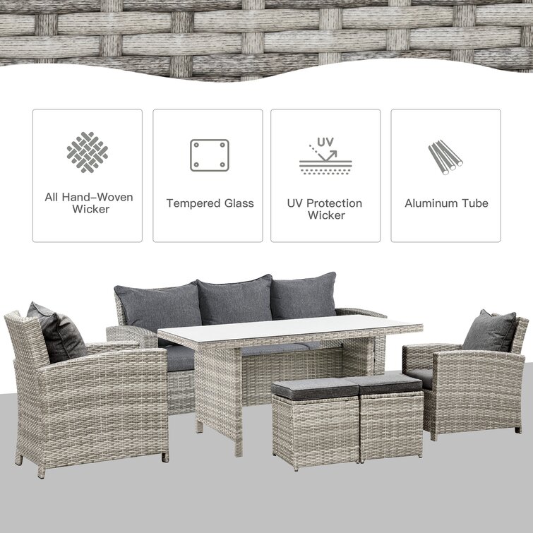 Leisure Outdoor AJUNION All Hand Woven Wicker Garden Furniture Set with Tempered Glass