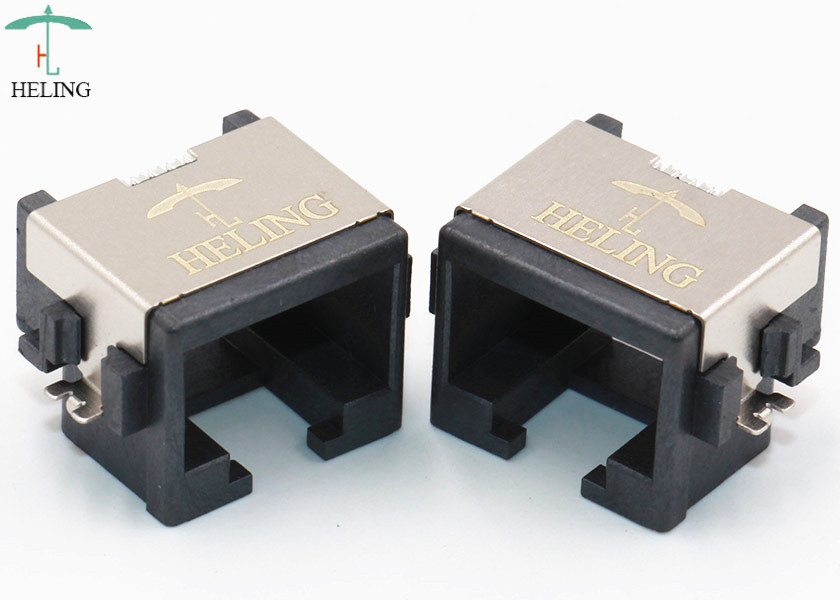 Brass Shielded Low Profile RJ45 , Tab Up Female Lan SMT Connector RJ45 Waterproof