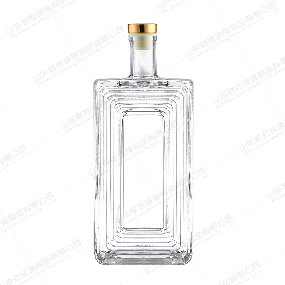 Glass Collar 250ml 500ml 750ml Flat Whisky Bottle with Screw Cap and Customized Color