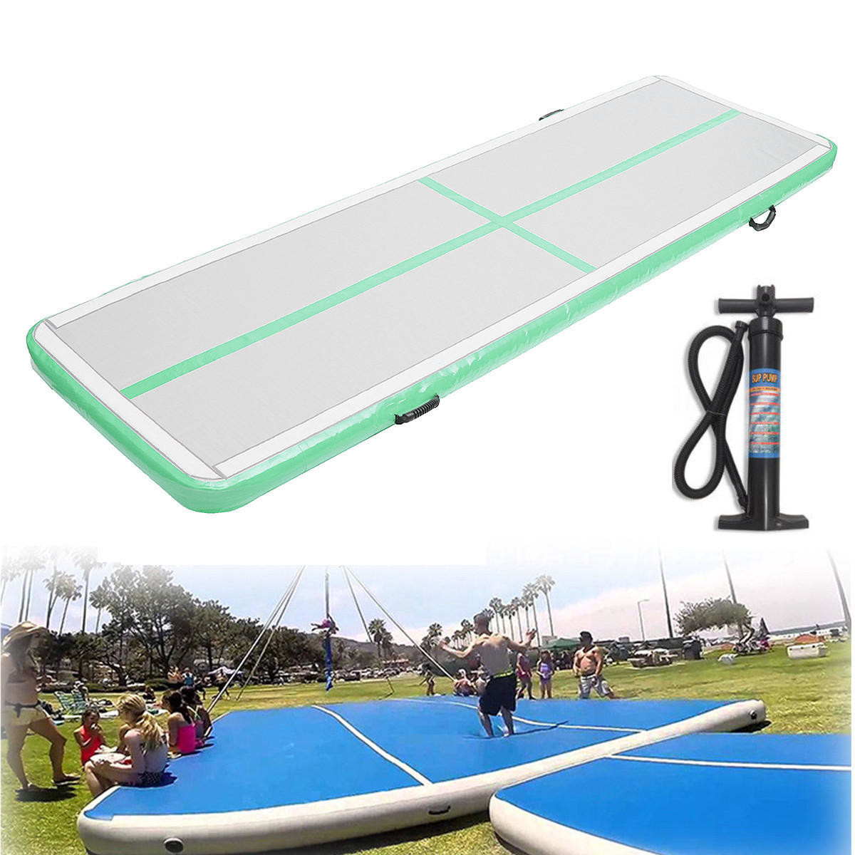 Women Inflatable Yoga Mat Blue Color / Home Blow Up Tumble Track