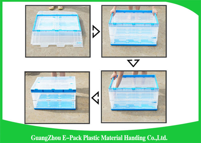 55L Supermarket Transport collapsible plastic storage bins / folding storage crates