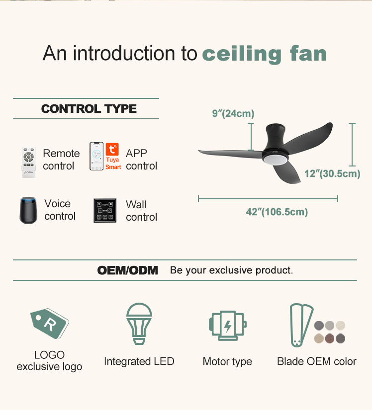 Remote Controlled 42 Inch LED Ceiling Fan with ABS Blades and 3 Color Light Source
