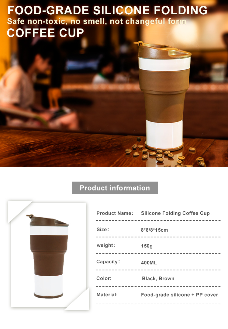 Lightweight 150g 400ML Collapsible Silicone Coffee Cup
