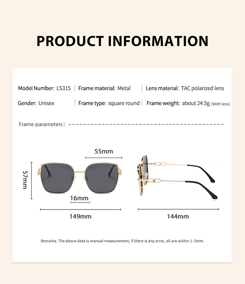 CE Square Ladies Metal Frame Sunglasses Flat Top Elastic 144mm