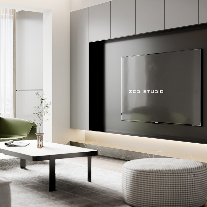 Specific TV Stand Wall Mounted Design in Modern Grey Finish with E0 Material Grade