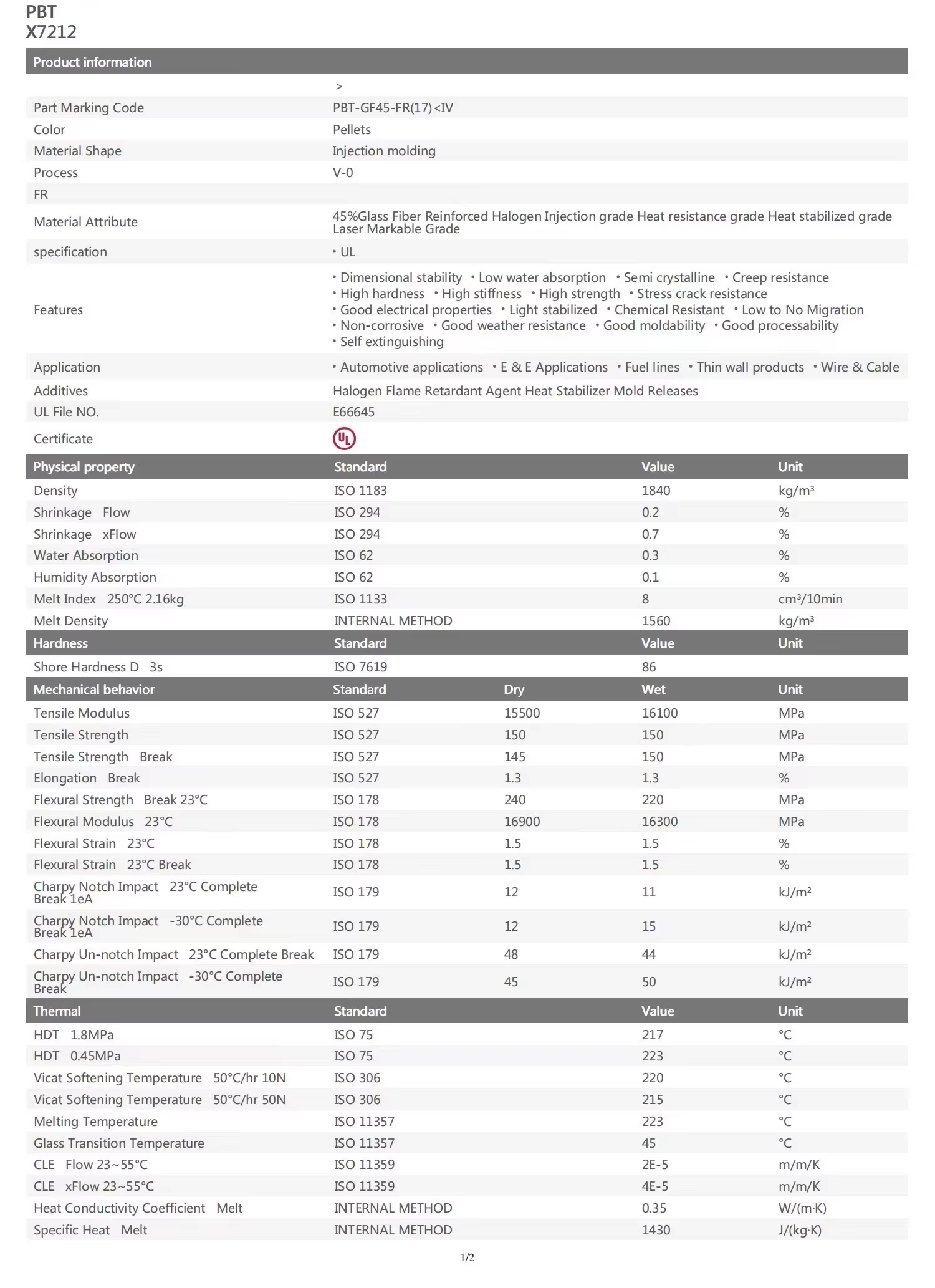 Evonik Degussa X7212 PBT Plastic Material 45GF Flame Retardant PBT Raw Material