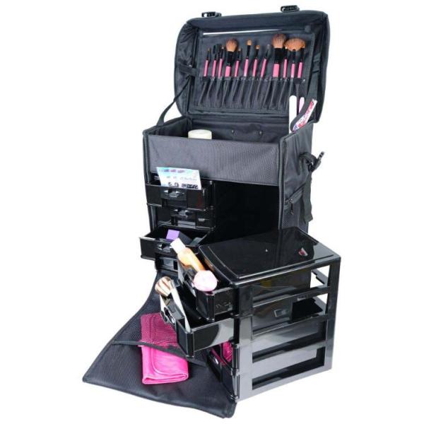 Stackable Adjustable Makeup Soft Trolley Case , Makeup Beauty Trolley Black Color