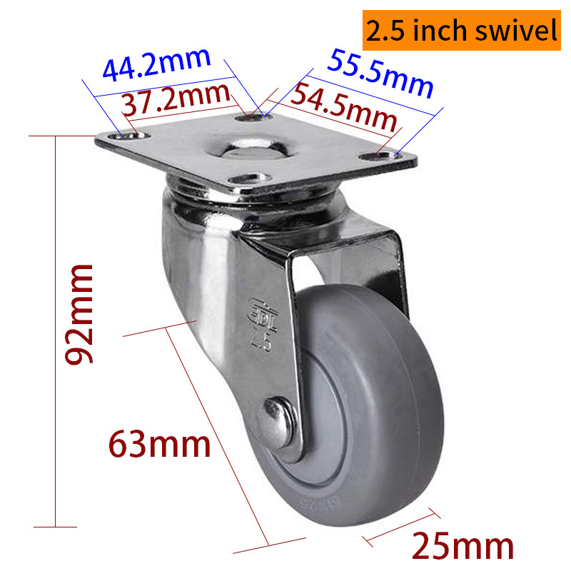 EDL Light TPE Casters Chrome Coating 2.5inch 70kg Plate by Rigid,Swivel and Brake type