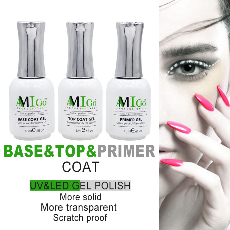 Amigo Gel Nail Polish Set UV LED Soak Off Base Glossy Matte Top Coat Gel Nail Art 18ml
