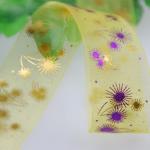 Clear Yellow Printed Sheer Ribbon Wear Resistant Durable For Gifts Packaging