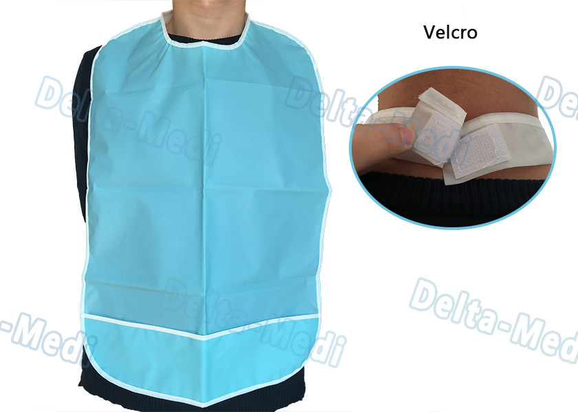 CPE Waterproof Disposable Dental Bibs with Velcro Blue Color 45 X 48cm