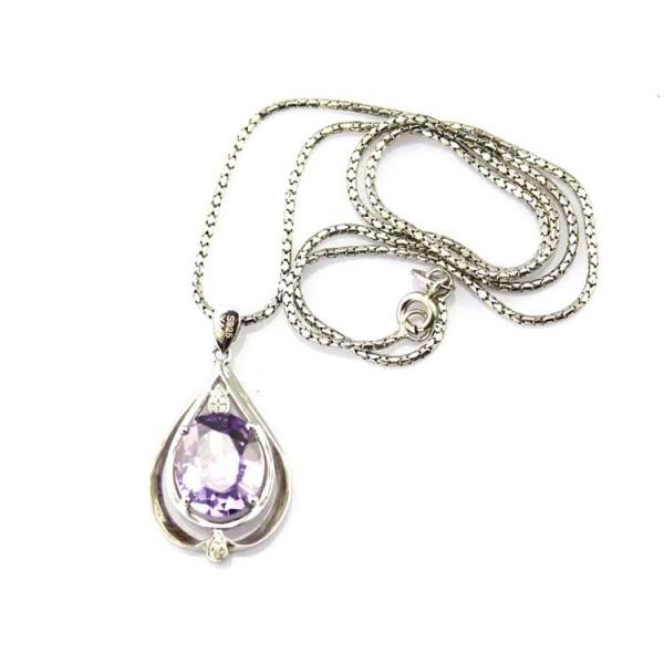 Women Jewelry 10mm x12mm Oval Blue Topaz Cubic Zirconia Pendant Necklace (P38)