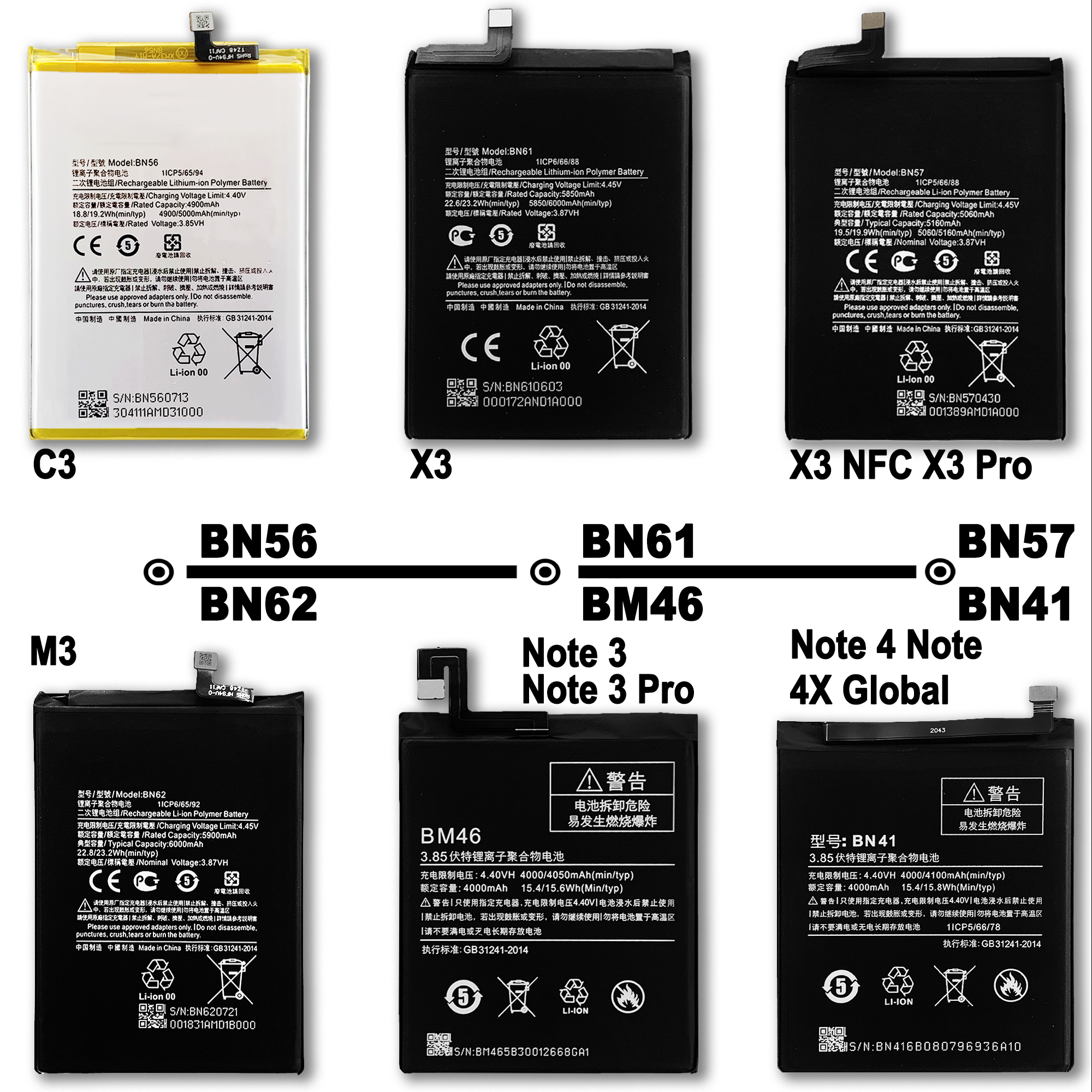 Ori 1 1 battery cell for Original Xiaomi 5x/4C/MI 6/Note 8 4X/max2 POCO 10/11 note