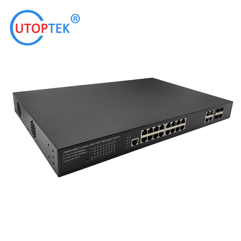 Layer2 Management 16port 10/100/1000M RJ45+4UTP+4SFP Fiber Network switch(UT-SW1644GM-SFP)