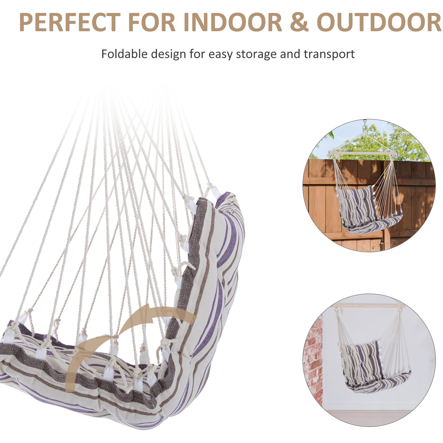 3.1kg AJUNION Outdoor Swing Hammock Seat Modern Style Hanging Cotton Rope Swing Chair