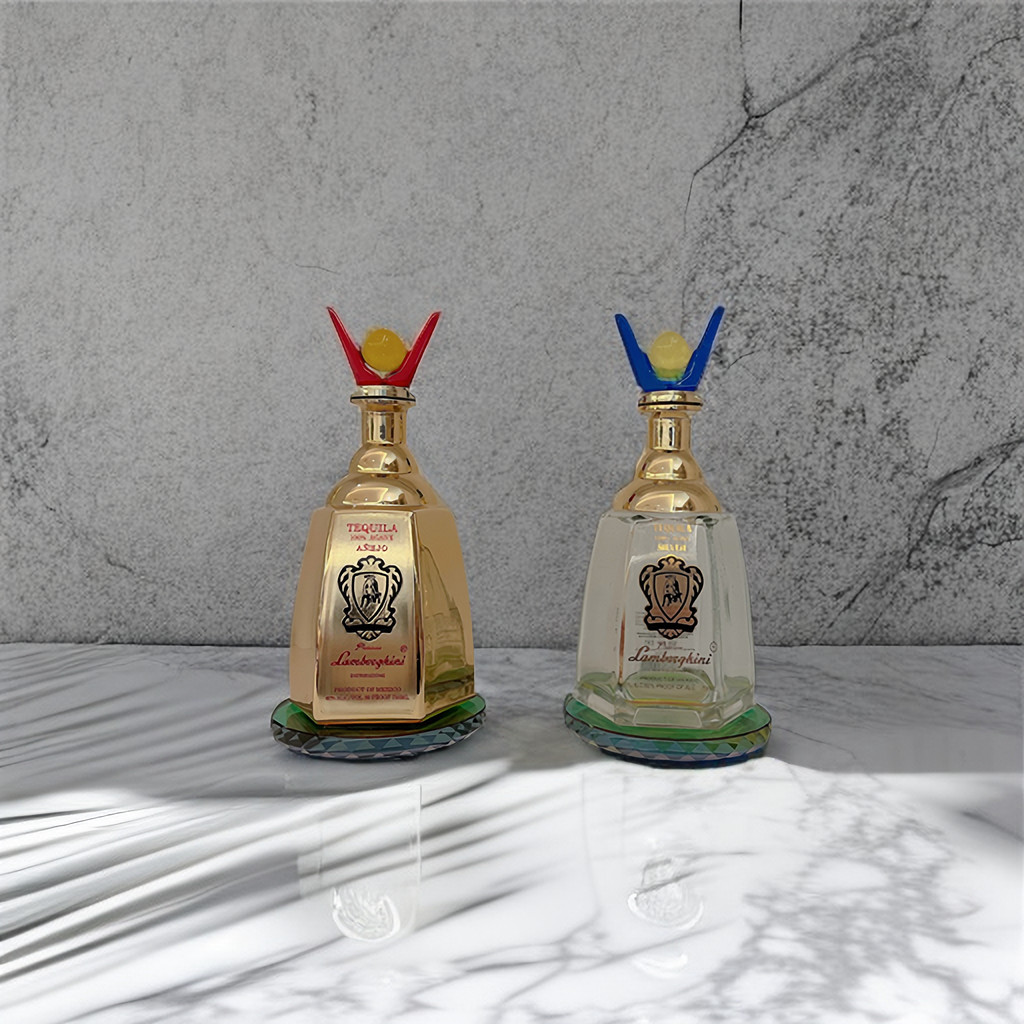 Decorative Liquor Bottles/Golden Frosted 750ml Glass Bottle/ Crystal Stopper