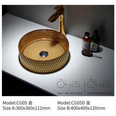 China Round Golden Glass Bathroom Vessel Sink Colorful For Hotel wholesale