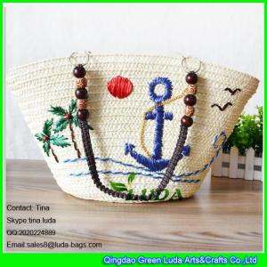 China LDMC-072 wholesale embroidery ship spear straw totes beaded shoulders straw bags wholesale