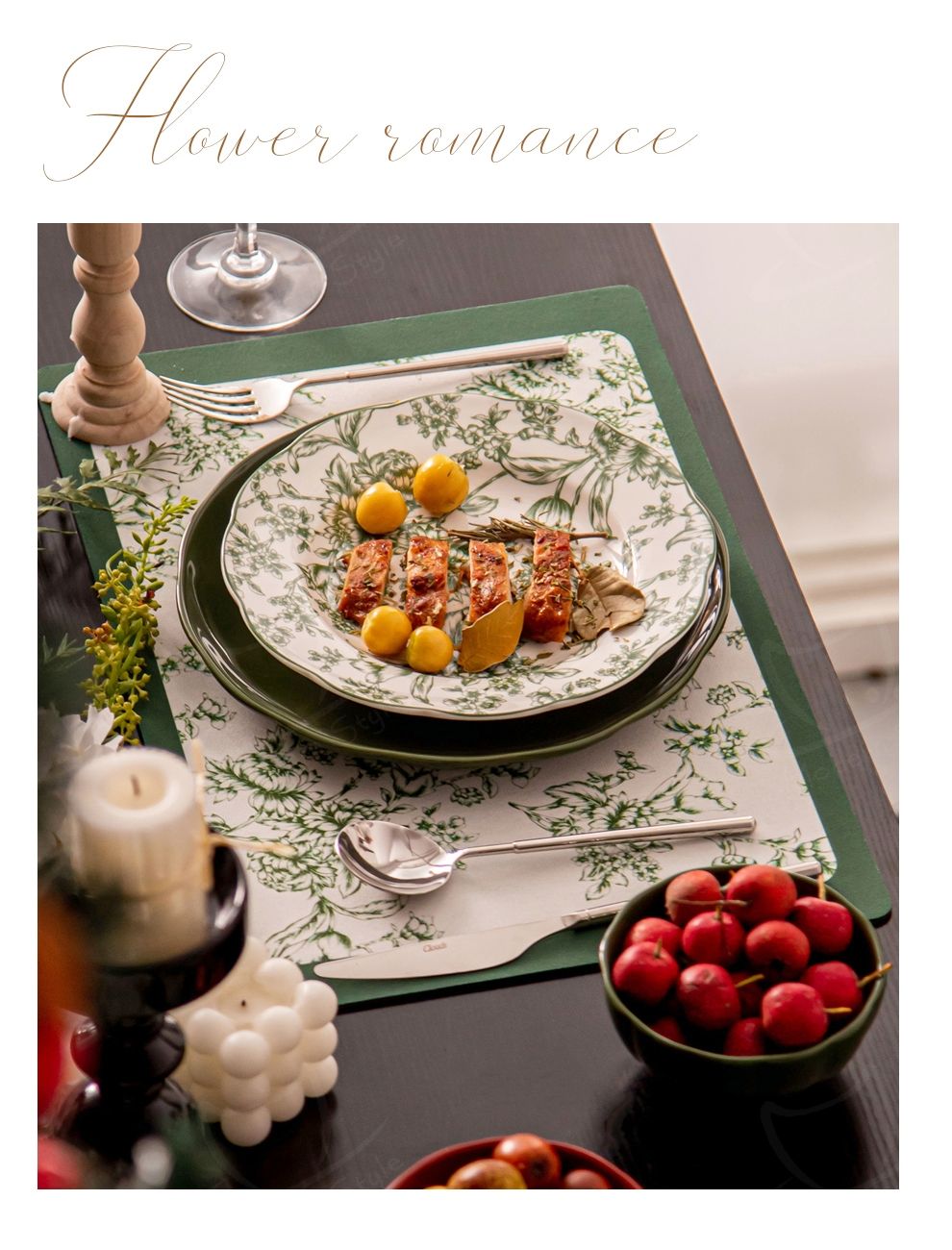 Couple Ceramic Dinnerware Set Perfect Valentine'S Present With Plant Pattern