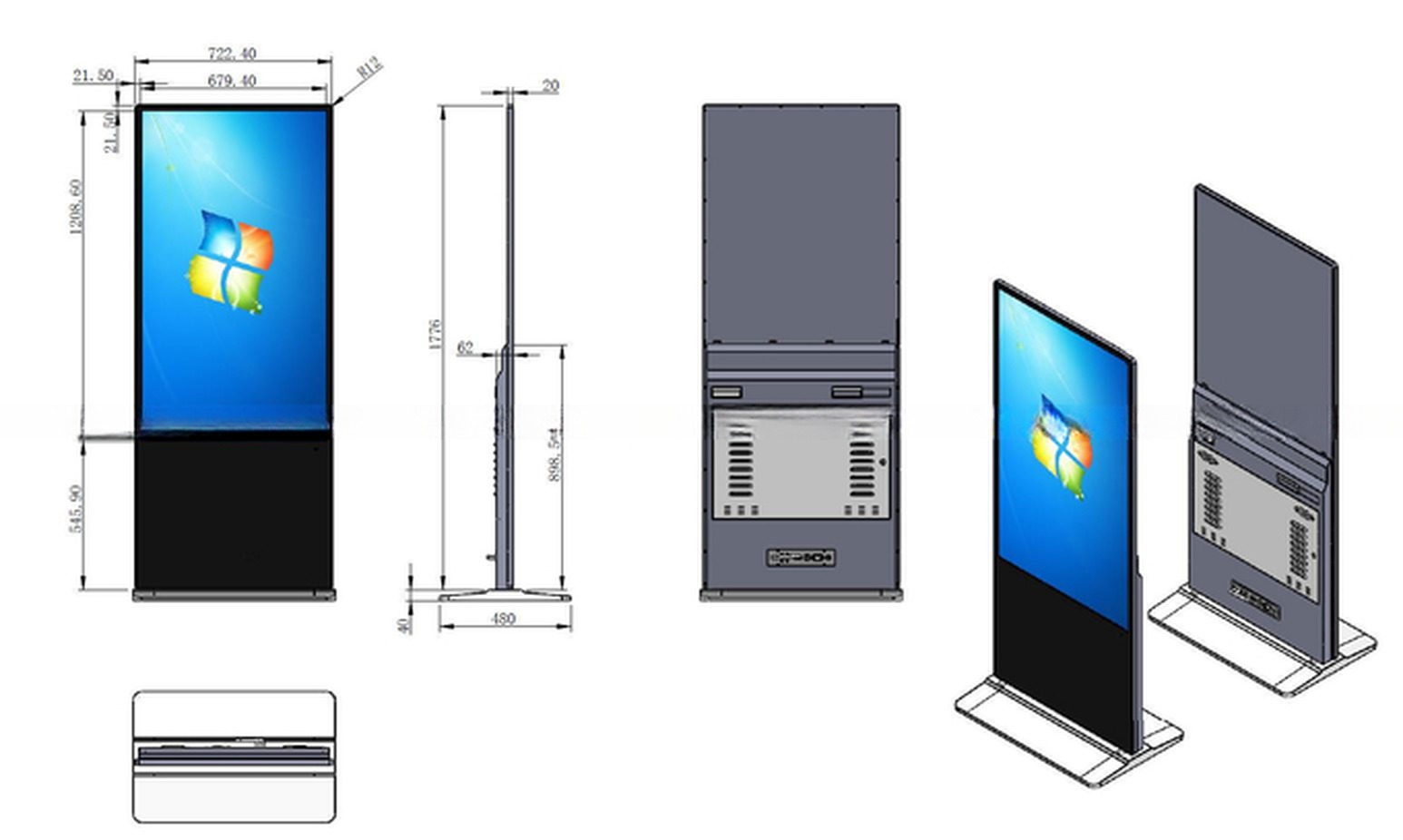 55 inch free standing kiosk 4g wifi network digital advertising lcd screen