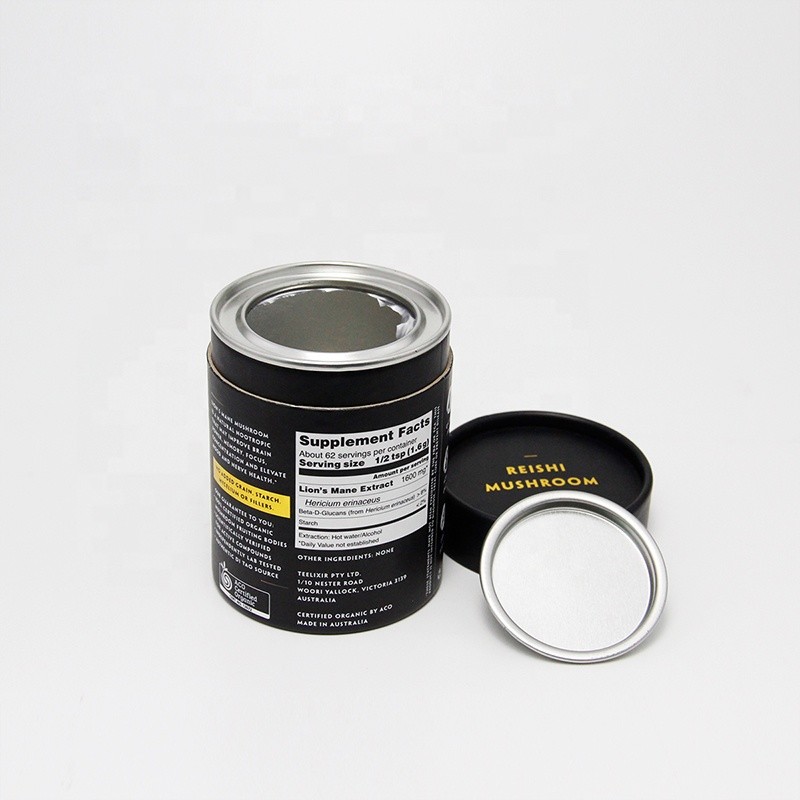 Biodegradable Foil Inner Paper Tube Can Packaging With Metal Cover