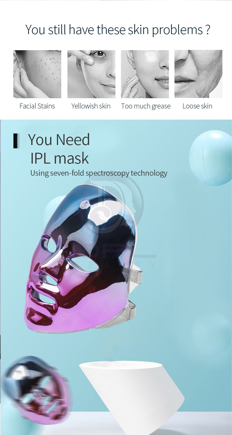 2021 7 Colors PDT Photon Light Rechargeable Beauty Therapy Facial Skin Care Spa Use LED Face Mask