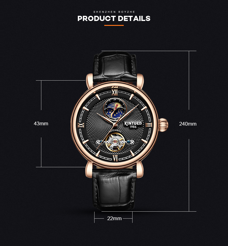 Mens automatic mechanical watch luxury brand KINYUED tourbillon automatic movement mechanical watch