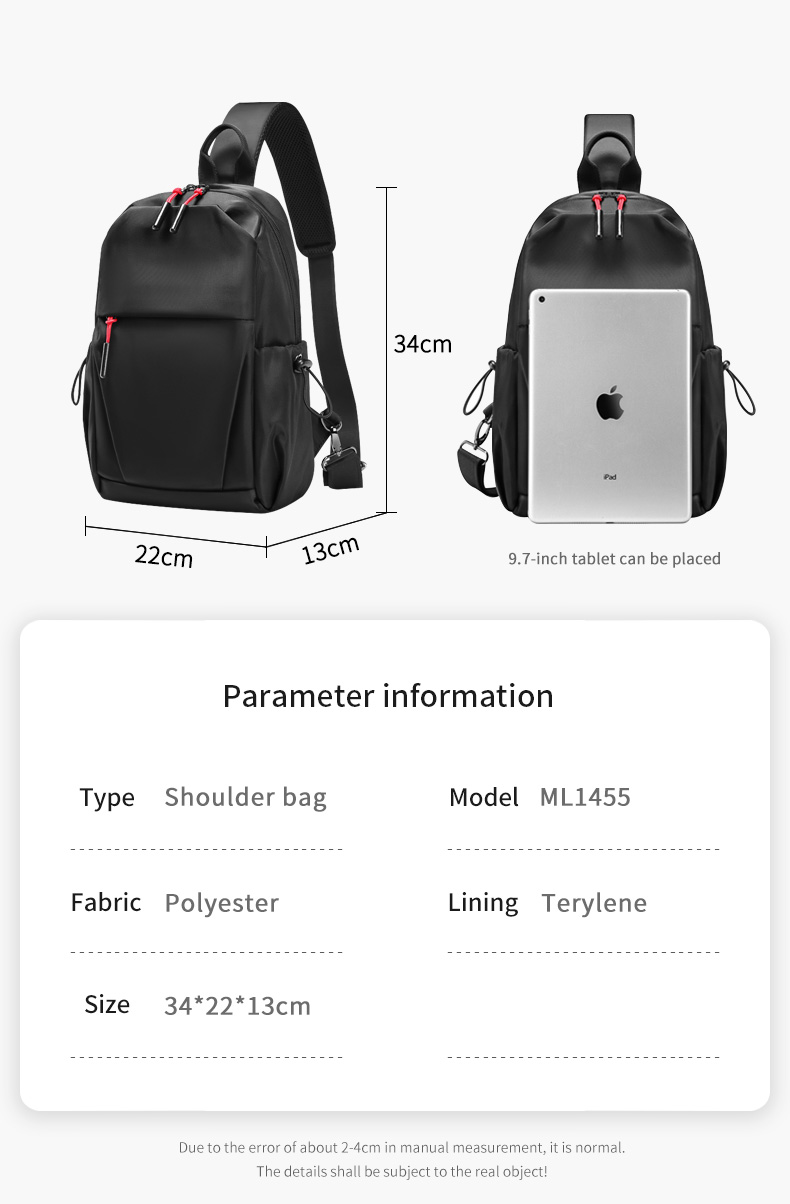 Hot sell wholesale fashion men custom waterproof shoulder bag crossbody chest sling bag