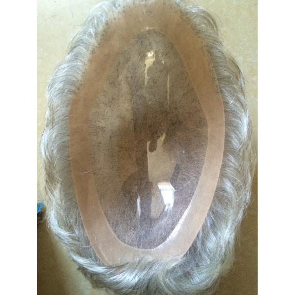 Gray Human Hair Mens Toupee Hair System For Men Customizable
