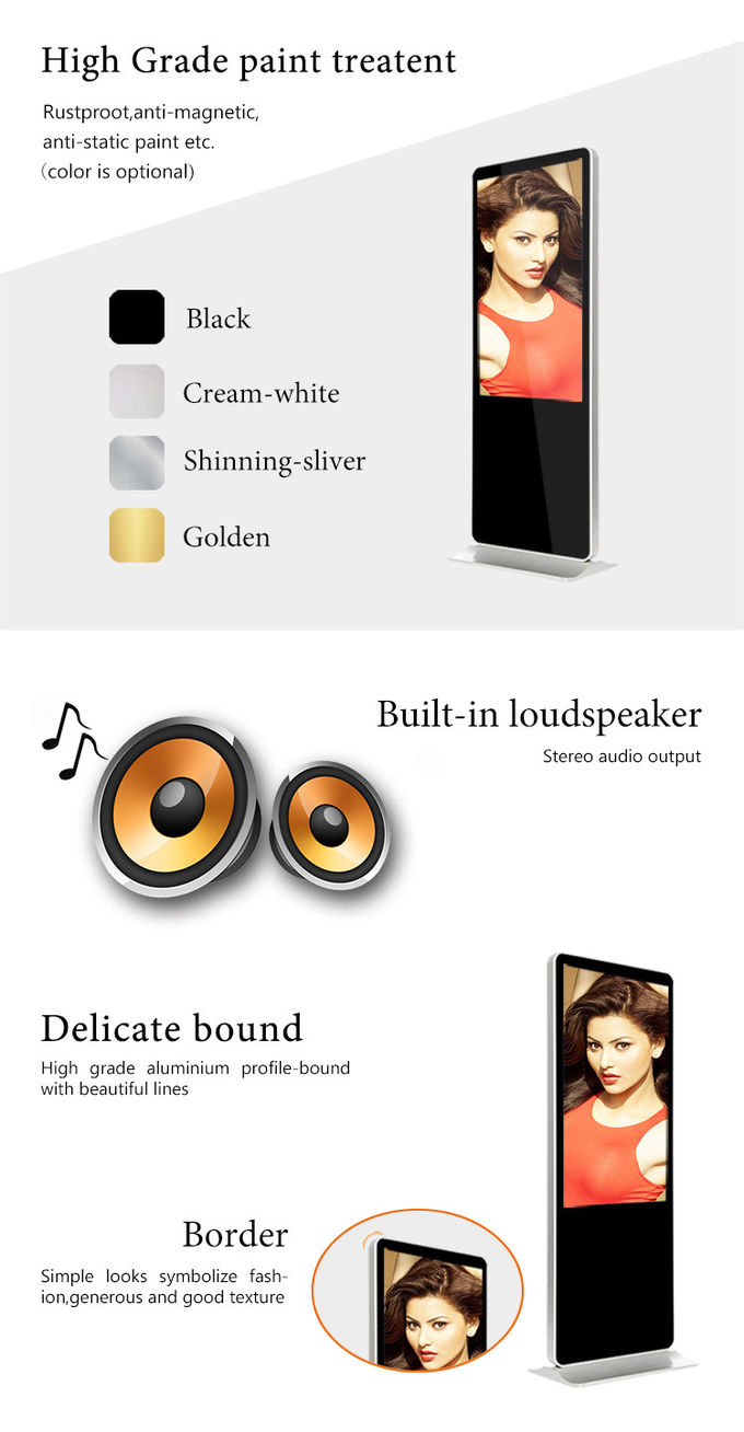 Floor Stand Alone Digital Signage 55'' TFT 1080p FHD x2 Golden Black Loudspeaker