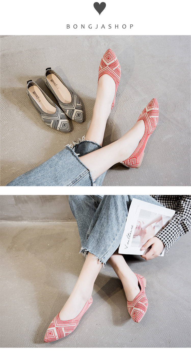 Hot Sale Lightweight Breathable Women's Shoes Pointed Toe Geometric Pattern Casual Flats