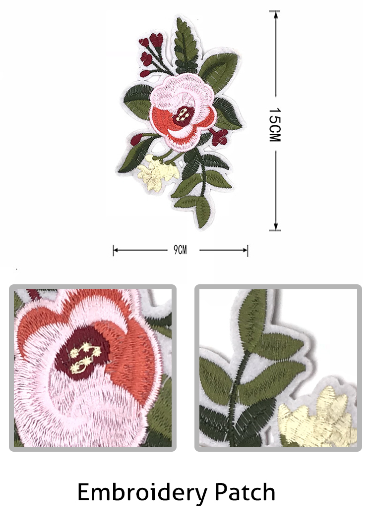 Pink Floral Embroidery Designs Patches 7.5 *13CM Size On White Substrates