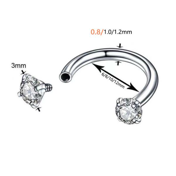 Unisex U Shaped Titanium Ear Jewelry Zircon Rod Nose Ring 12mm F136